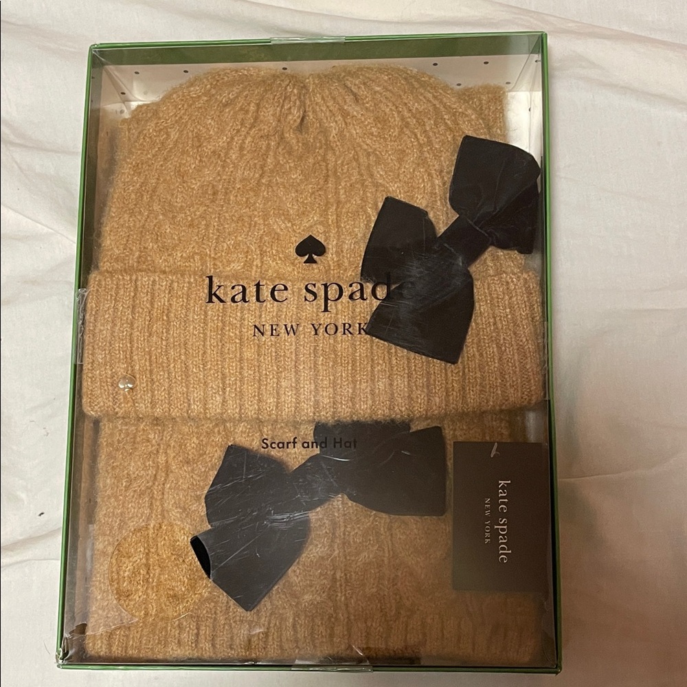 Kate Spade Camel Knit Set with Black Bows